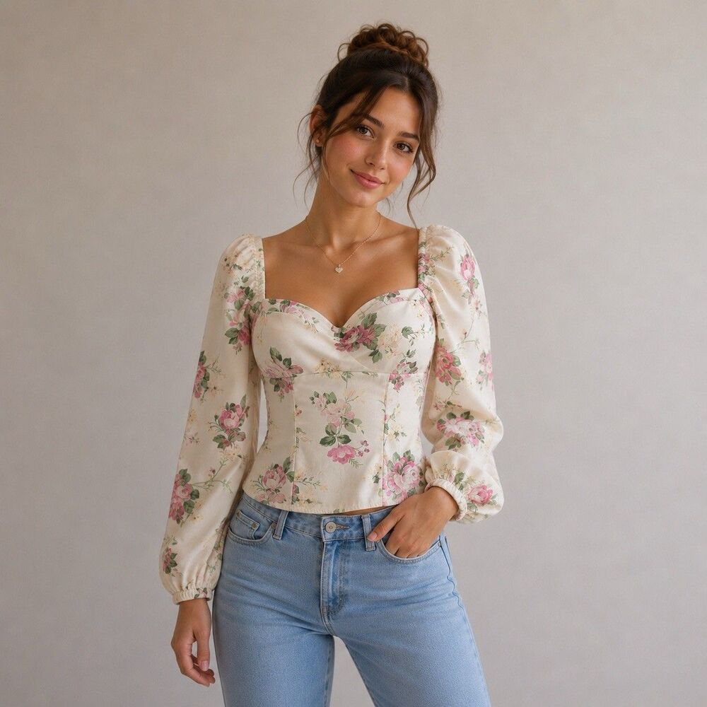 FORE Floral Bustier Crop Top Blouse Sweetheart Coquette Romantic Going Out Small